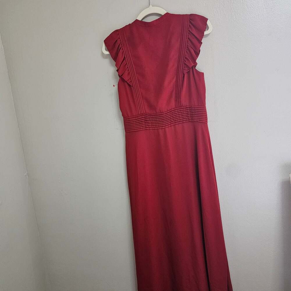 Banana Republic Orange Red Maxi Dress Women's Size 6 Ruffle Sleeves Button Front - Picture 6 of 9